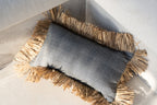Kussenhoes katoen met raffia franjes, Cotton Bonita, natuurlijk zwart, 30 x 50 cm, woonkamer