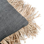 Kussenhoes katoen met raffia franjes, Cotton Bonita, natuurlijk zwart, 30 x 50 cm, woonkamer