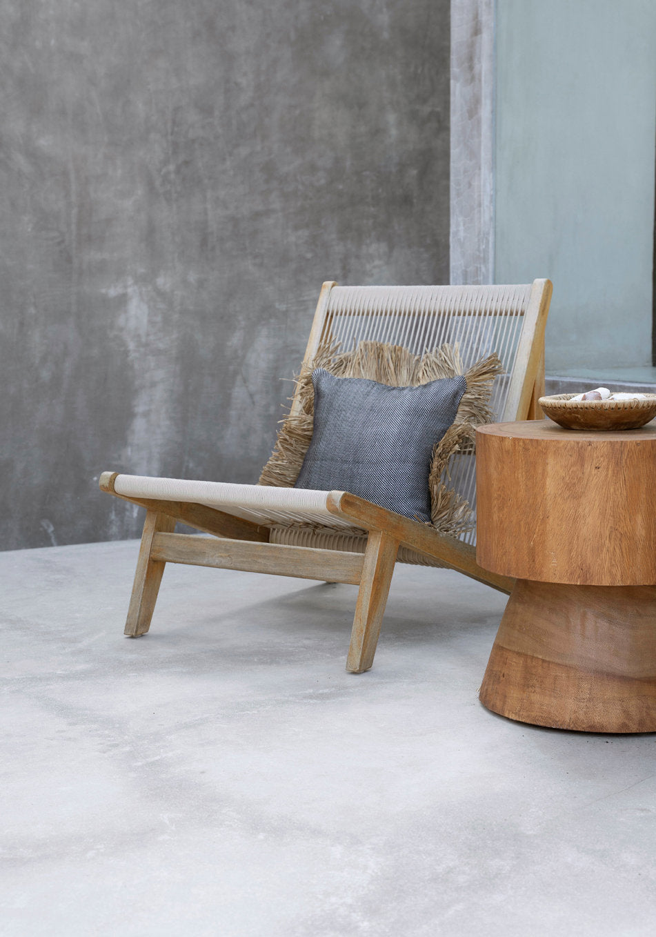Kussenhoes katoen met raffia franjes Bonita, naturel zwart, 60 x 60 cm, voor woonkamer
