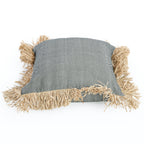Kussenhoes katoen met raffia franjes Bonita, naturel zwart, 60 x 60 cm, voor woonkamer
