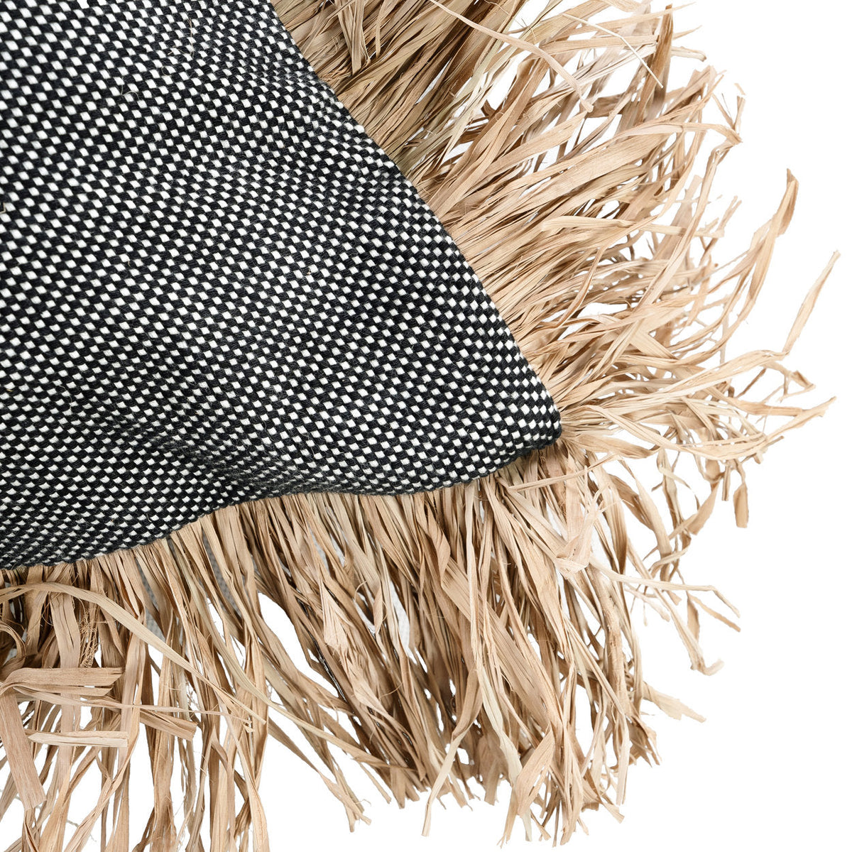 Kussenhoes katoen met raffia franjes Bonita, naturel zwart, 60 x 60 cm, voor woonkamer