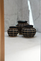 Vaas terracotta met rotan, boho, zwart naturel, H 27 x B 33 x L 33 cm, voor droogbloemen