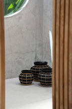 Vaas terracotta met rotan, boho, zwart naturel, H 27 x B 33 x L 33 cm, voor droogbloemen