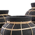 Vaas terracotta met rotan, boho, zwart naturel, H 27 x B 33 x L 33 cm, voor droogbloemen