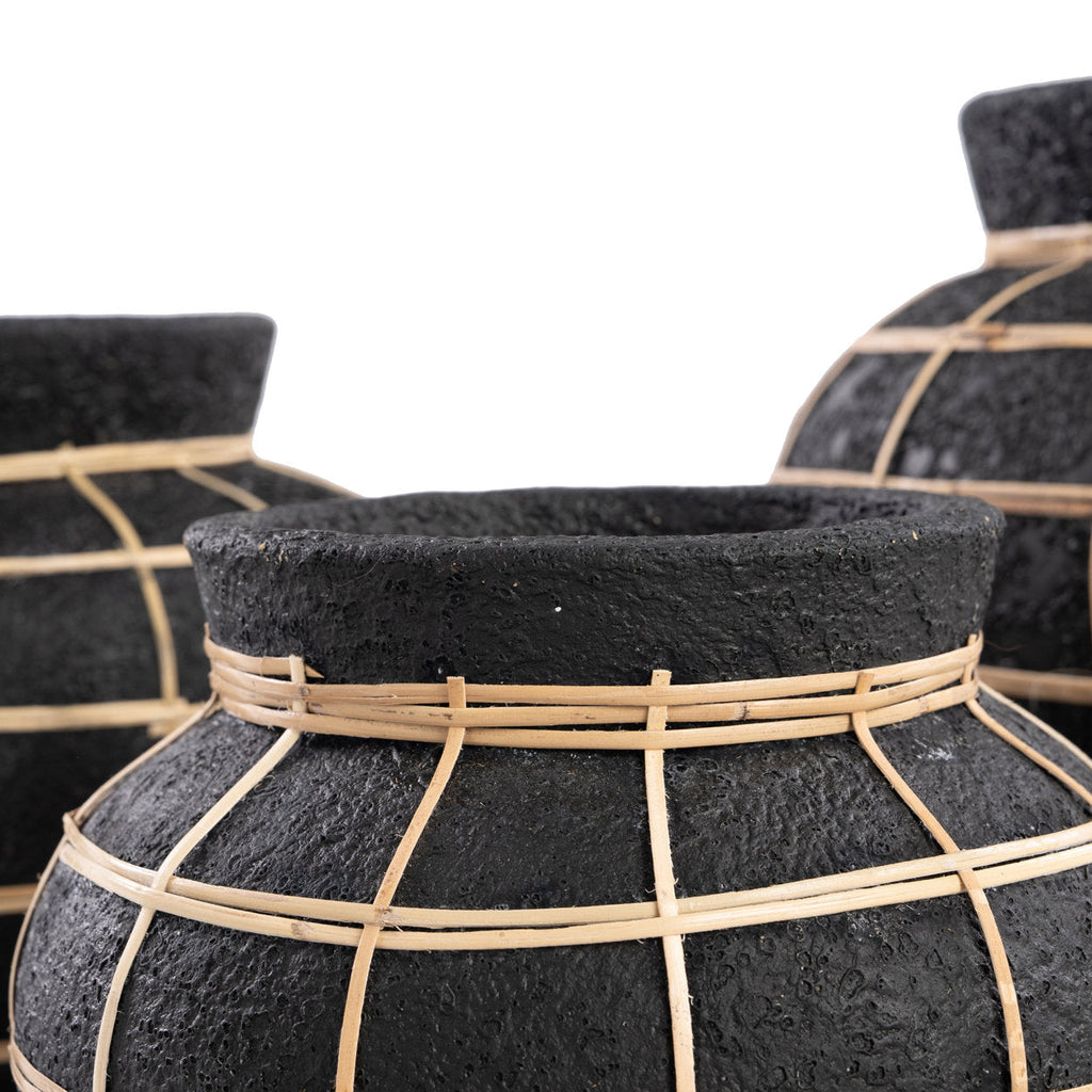 Vaas terracotta rotan De Buikvaas, zwart naturel, Ø 29 x 23 cm, voor droogbloemen