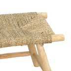 Kruk teakhout en zeegras naturel Porto, boho bijzetkruk 60 x 40 x 45 cm