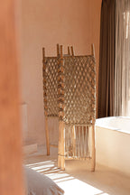 Scheidingswand teakhout zeegras boho naturel H 170 x L 150 x D 5 cm, voor binnen en overdekt buiten