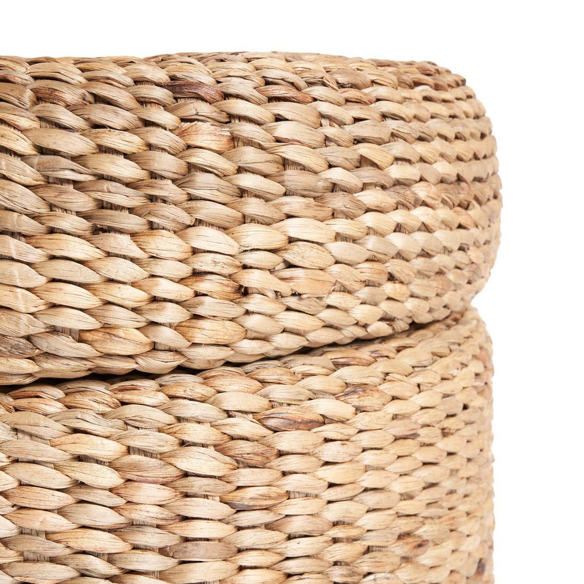 Opbergpoef waterhyacint Circle, naturel, Ø 60 cm, hoogte 45 cm, rond met deksel voor de woonkamer