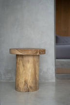 Bijzettafel suarhout Inti naturel, rond 30 x 30 cm, hoogte 45 cm voor woonkamer