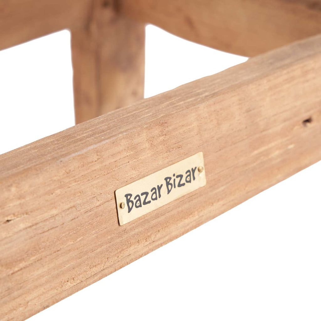 Kruk teakhout rustiek naturel, handgemaakt – 50 x 27 x 50 cm, voor woonkamer, keuken of slaapkamer