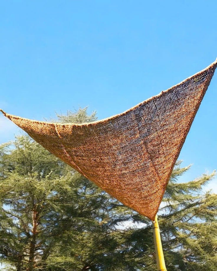 Schaduwdoek driehoekig kokosvezel handgevlochten Coco Shade, naturel 350 x 350 cm, voor tuin en terras
