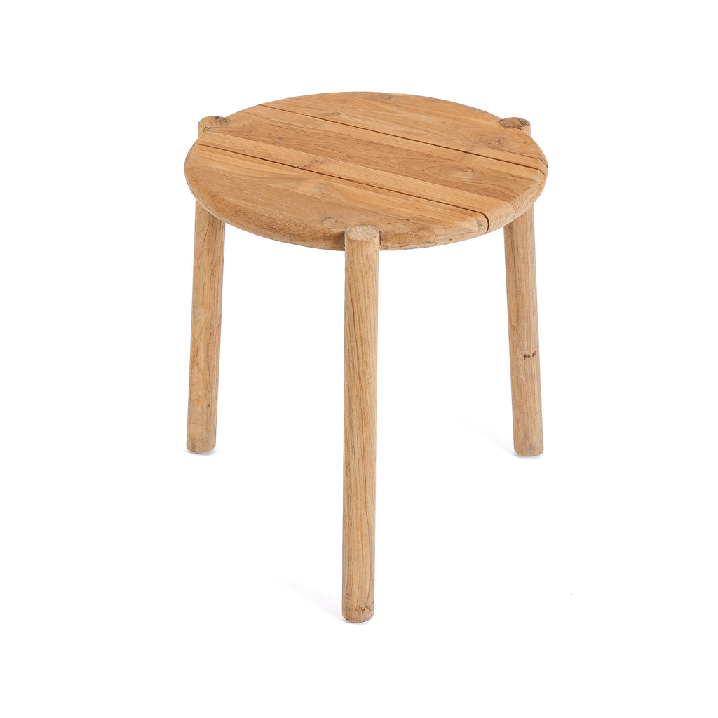 Bijzettafel teakhout Gilimanuk naturel 47 x 47 x 50 cm, driepoots voor buiten, terras en balkon