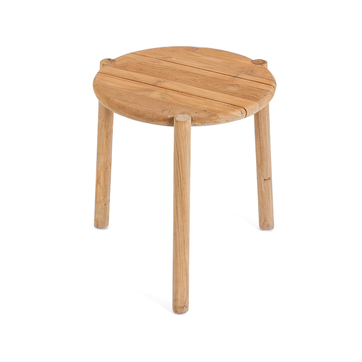 Bijzettafel teakhout Gilimanuk naturel 47 x 47 x 50 cm, driepoots voor buiten, terras en balkon