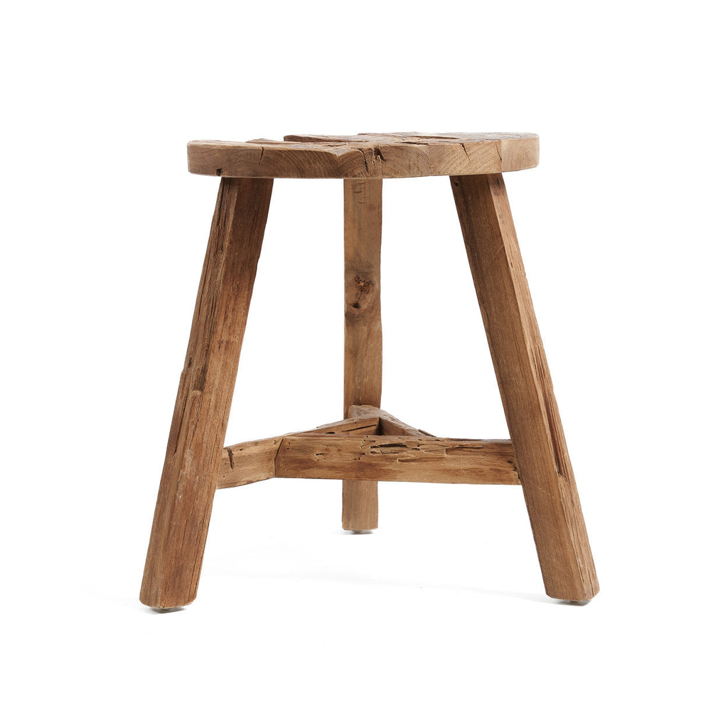 Kruk gerecycled teakhout Yatai, naturel – Ø 45 x 45 cm, voor binnen en overdekt buiten