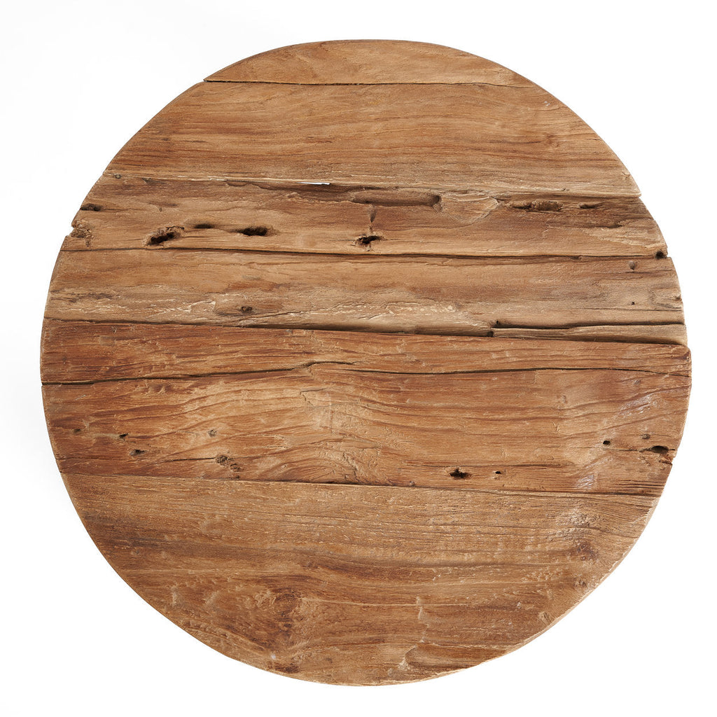 Kruk gerecycled teakhout Yatai, naturel – Ø 45 x 45 cm, voor binnen en overdekt buiten