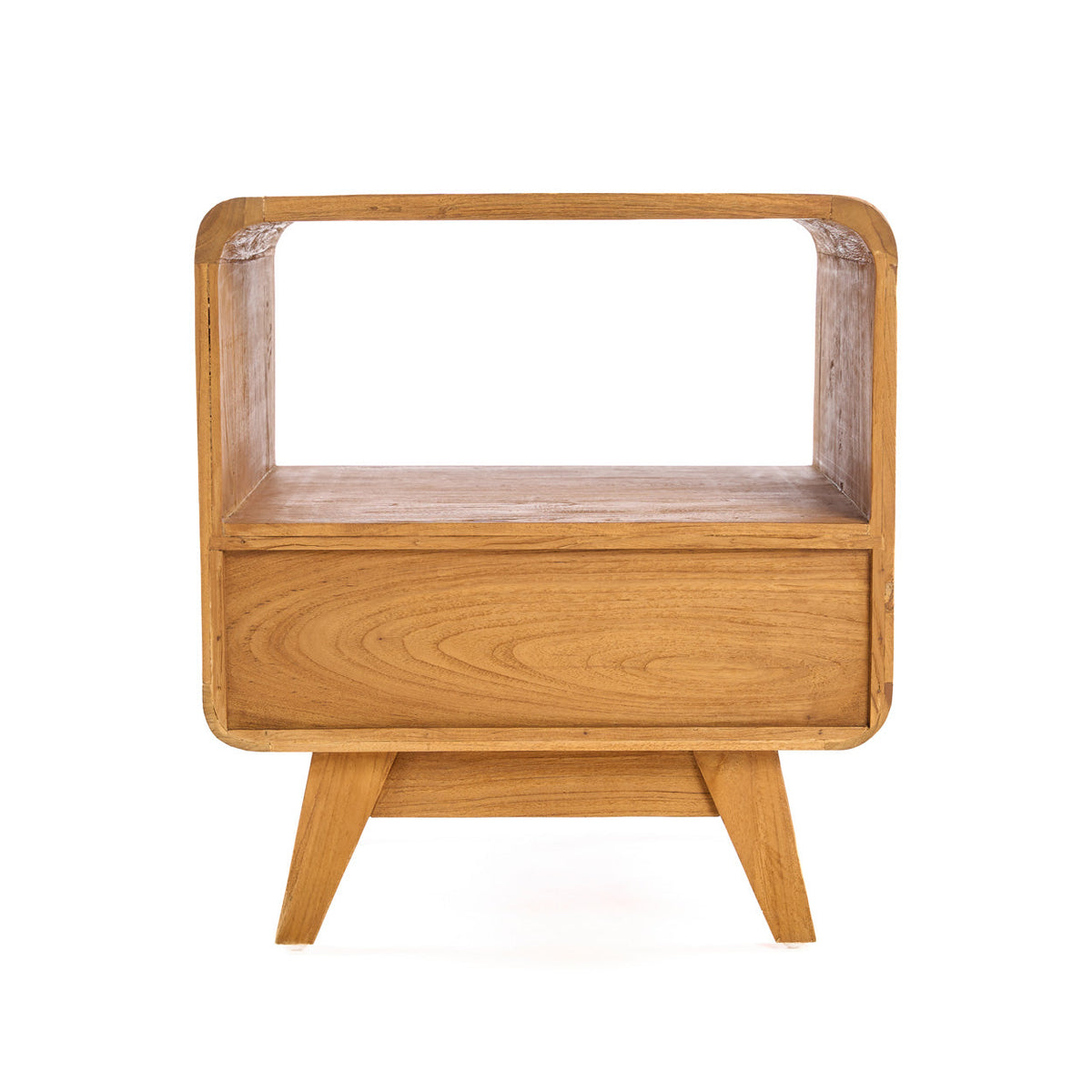 Nachtkastje teakhout en rotan Breeze naturel, 50 x 50 x 55 cm, met lade en open vak voor de slaapkamer