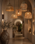 Hanglamp abaca gras handgeweven, naturel – 50 x 50 x 50 cm, voor slaapkamer en woonkamer
