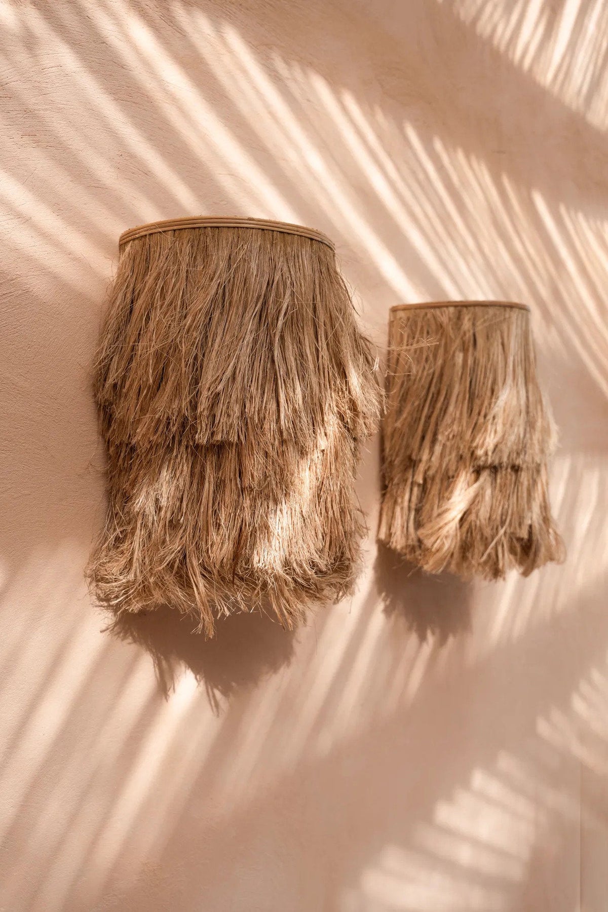 Wandlamp abaca gras handgemaakt boho naturel L 20 x B 17 x H 35 cm, kabel en E27-fitting