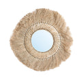Ronde spiegel met naturel grasframe, gevlochten ring en franjerand van grasvezels
