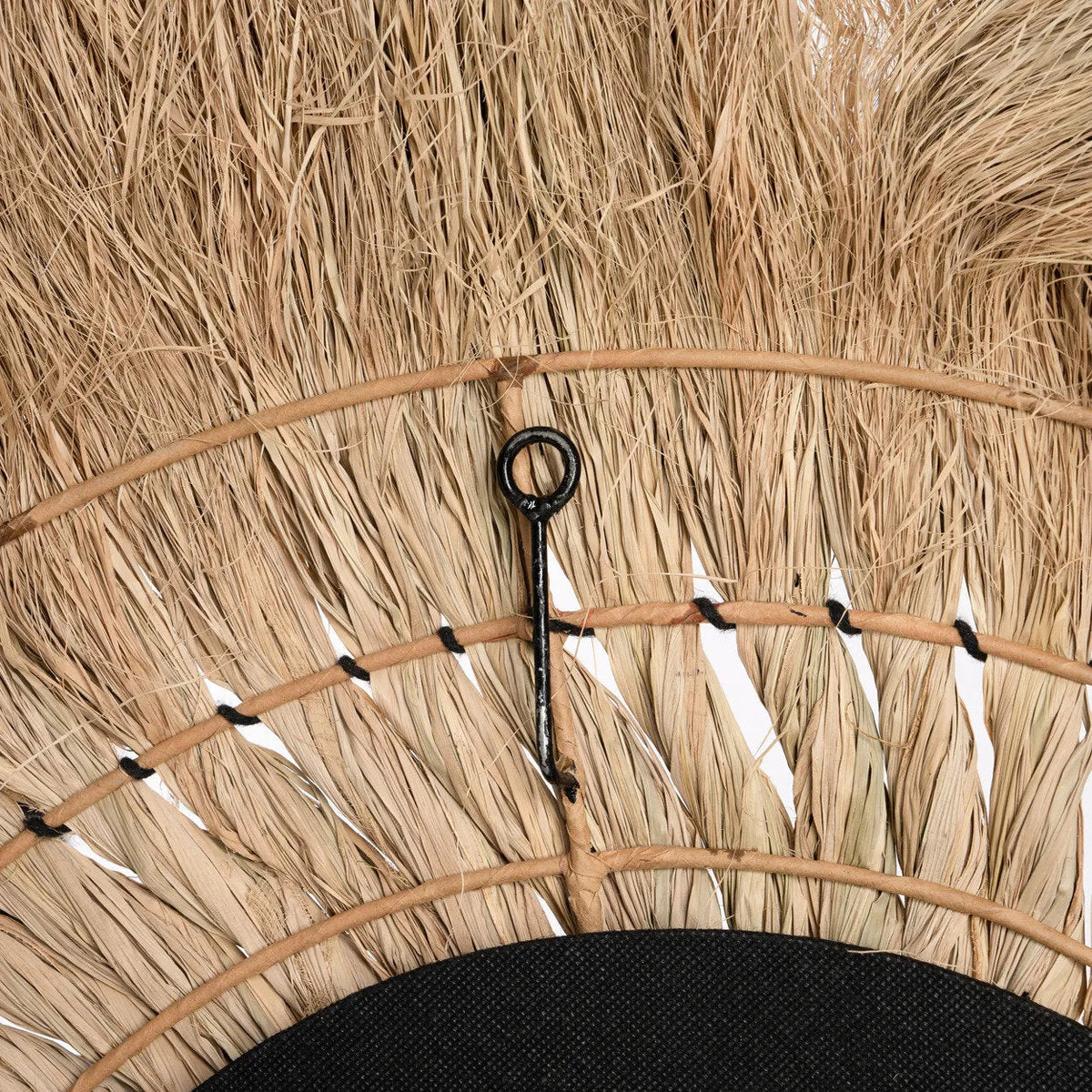 Spiegel gras naturel Pretty Blonde, rond met franjerand, 90 x 90 cm, voor hal, dressing of slaapkamer