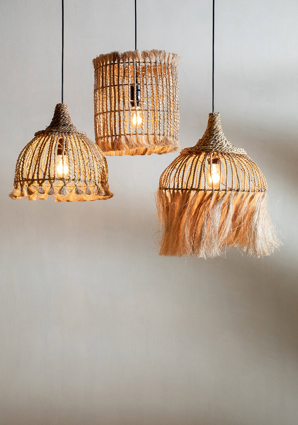 Hanglamp abacagras boho Abaca Tassel naturel Ø 31 cm, handgemaakt met franjes