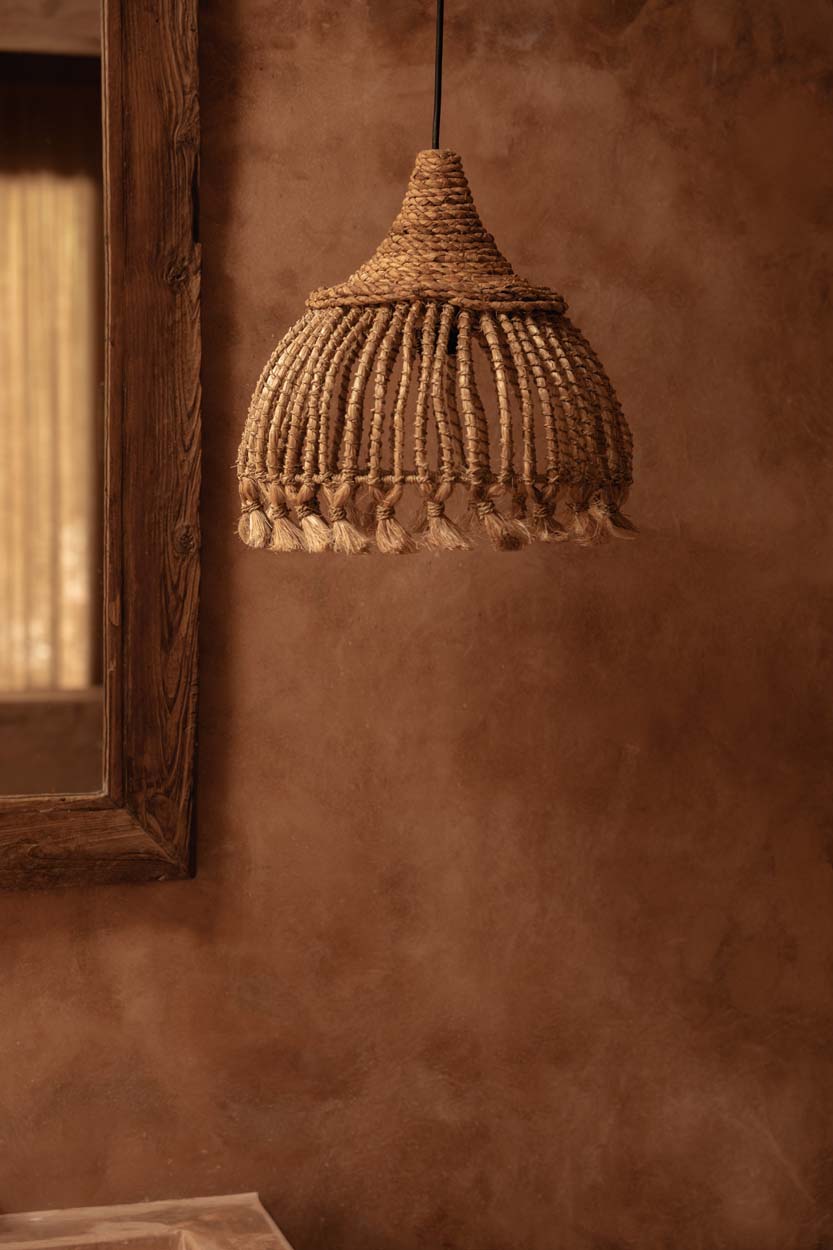 Hanglamp abacagras boho Abaca Tassel naturel Ø 31 cm, handgemaakt met franjes