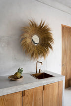 Spiegel gras handgemaakt verzonken glas naturel Ø 90 cm voor woonkamer, hal of slaapkamer