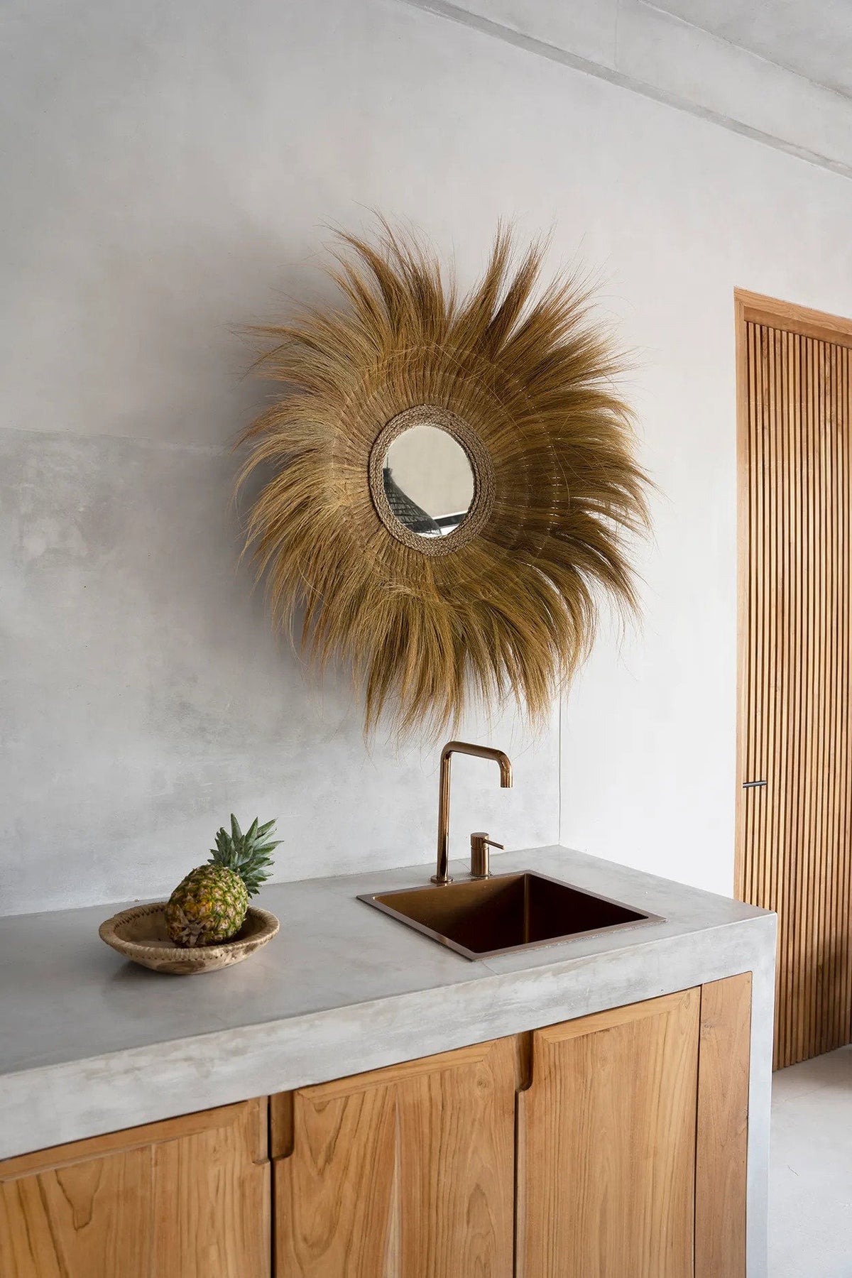 Spiegel gras handgemaakt verzonken glas naturel Ø 90 cm voor woonkamer, hal of slaapkamer