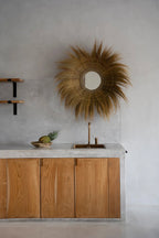 Spiegel gras handgemaakt verzonken glas naturel Ø 90 cm voor woonkamer, hal of slaapkamer