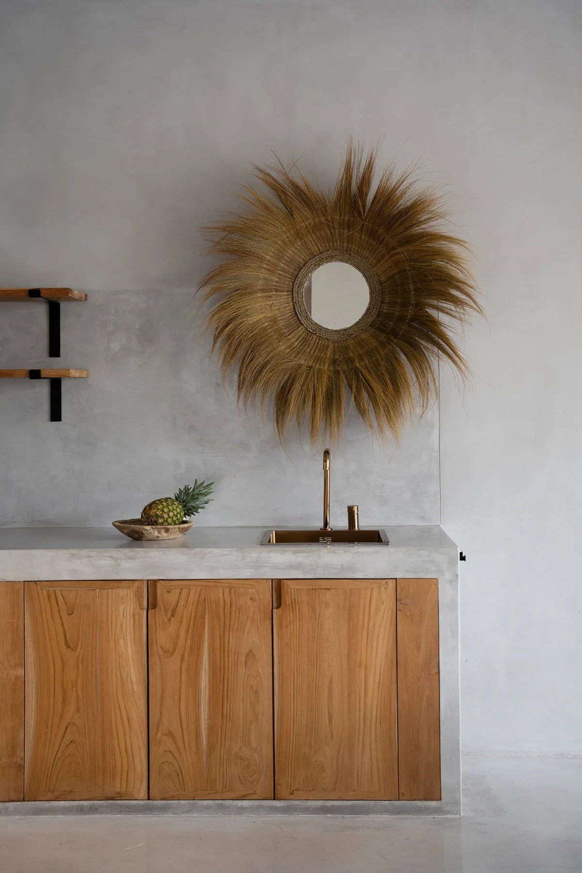 Spiegel gras handgemaakt verzonken glas naturel Ø 90 cm voor woonkamer, hal of slaapkamer