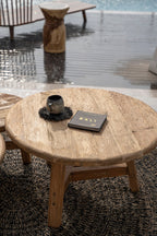 Salontafel gerecycled teakhout Fusuma L, rond, naturel – Ø 80 x 45 cm, woonkamer