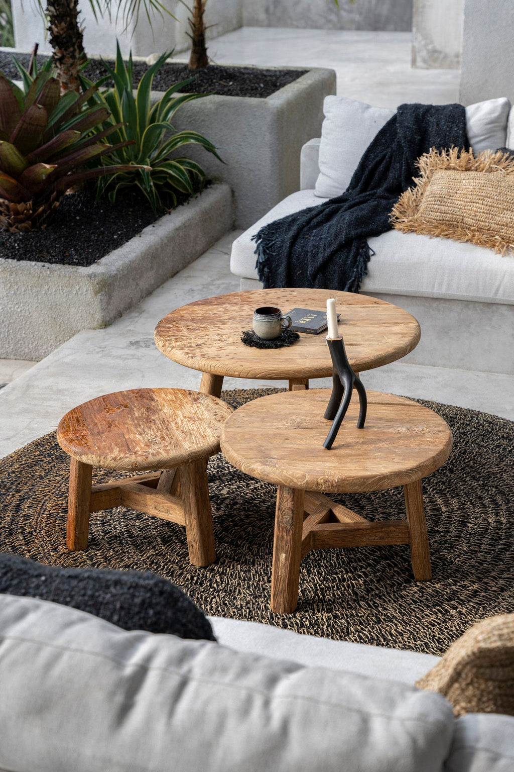 Salontafel gerecycled teakhout Fusuma L, rond, naturel – Ø 80 x 45 cm, woonkamer