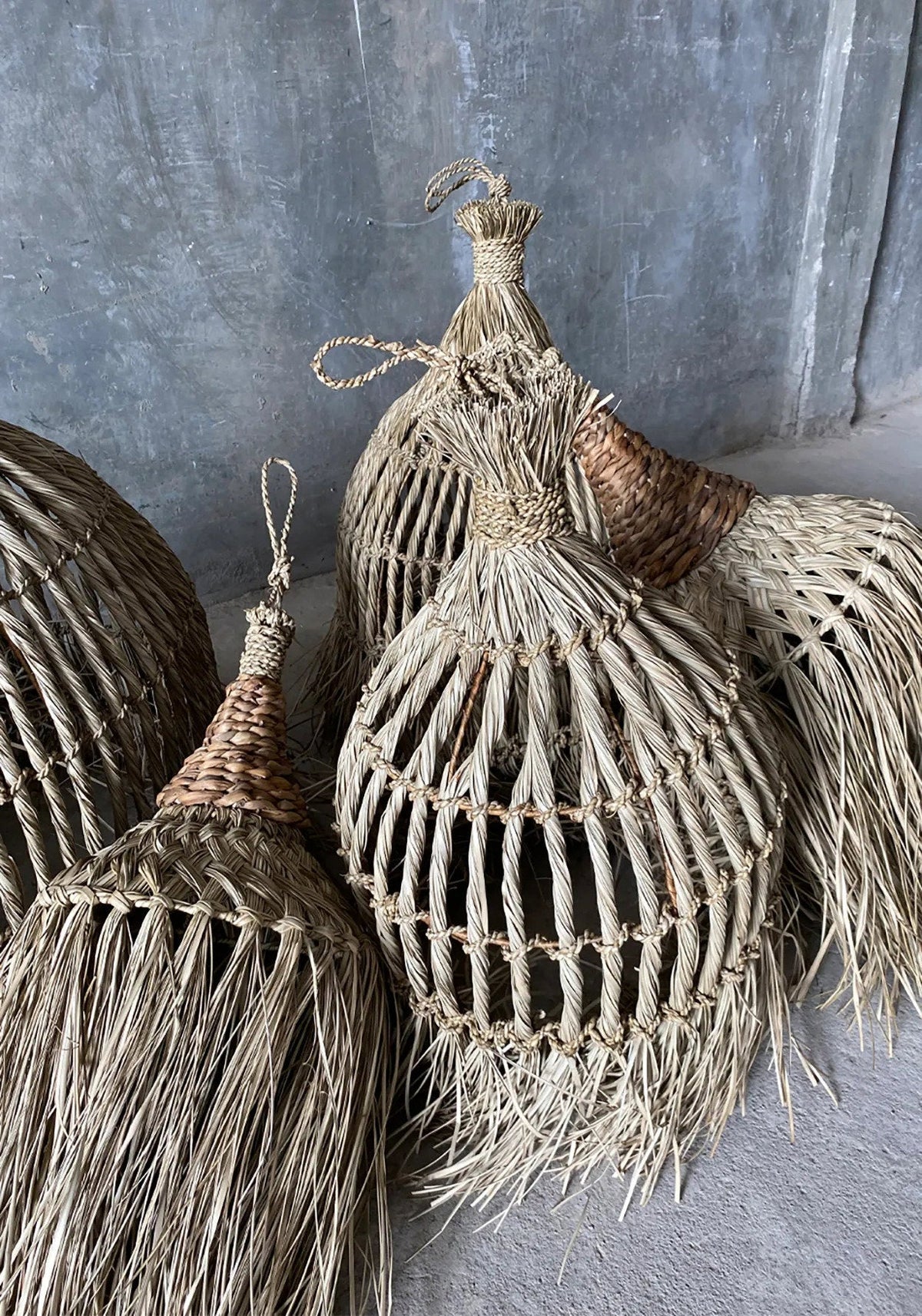 Hanglamp mendonggras handgevlochten Guagua, naturel – Ø 60 x 90 cm, voor woonkamer of badkamer