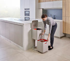 Prullenbak afvalscheiding Totem Compact stone wit, 2 x 20 liter, stapelbaar met uitneembare emmers, keuken