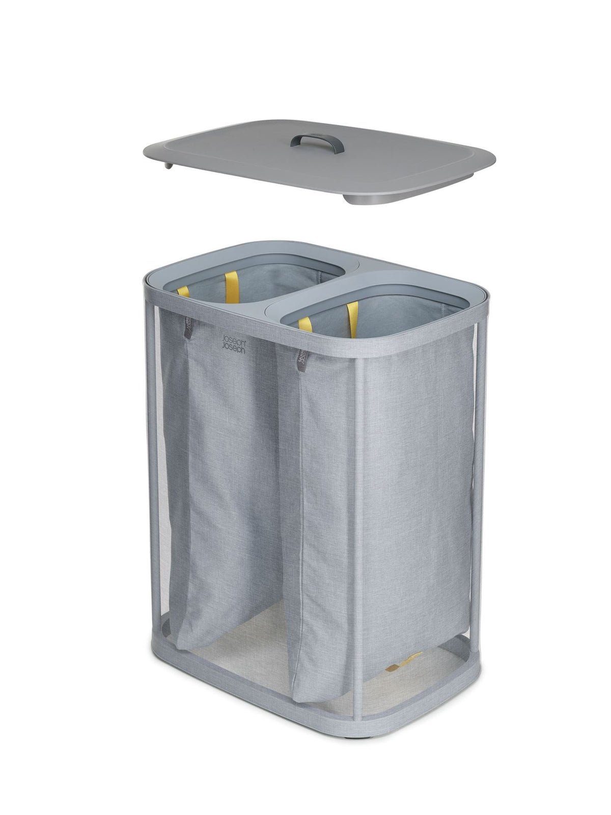 Wasmand met 2 uitneembare stoffen zakken, grijs, 2 x 45 liter (90 liter), model Tota, voor badkamer en slaapkamer