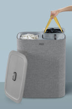 Wasmand met 2 uitneembare stoffen zakken, grijs, 2 x 45 liter (90 liter), model Tota, voor badkamer en slaapkamer