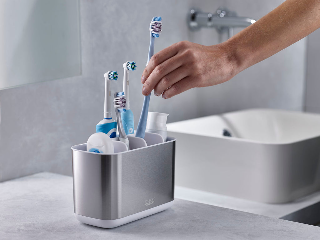 Badkameraccessoires set rvs Bathroom Beauties zilver, tandenborstelhouder en zeepdispenser, set van 2