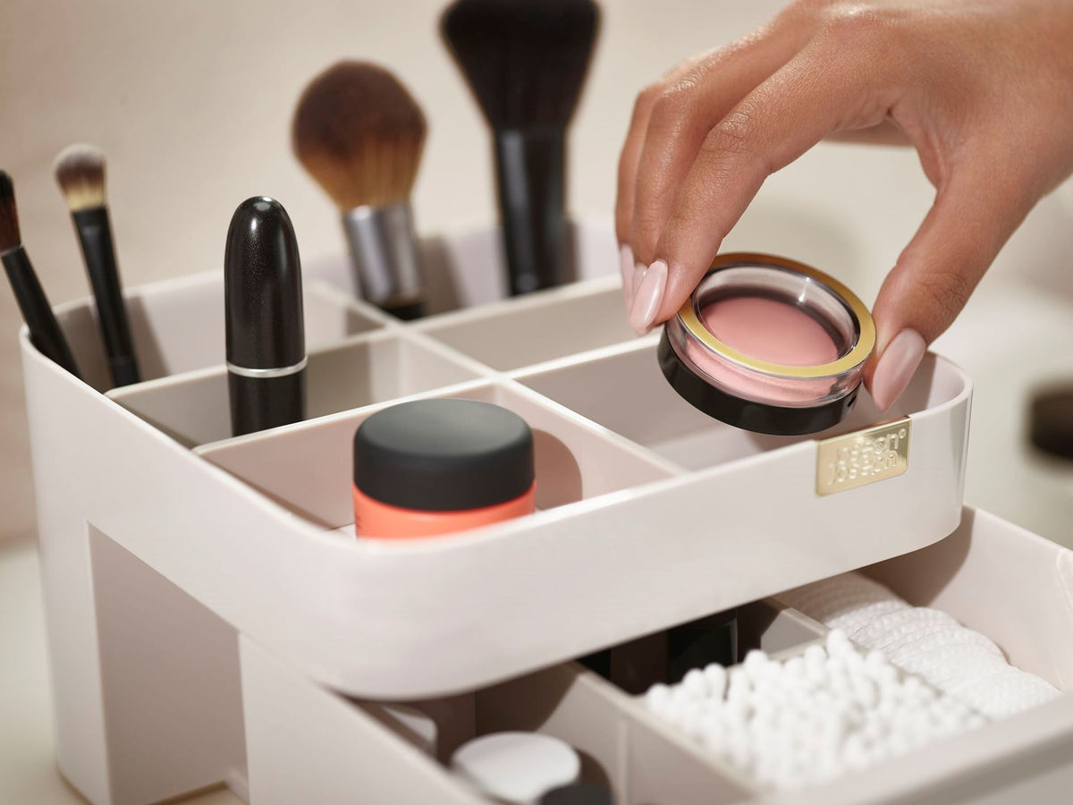 Make-up organiser met handspiegel Viva Make Me Up, grijs, set van 2 voor kwasten, mascara en palettes