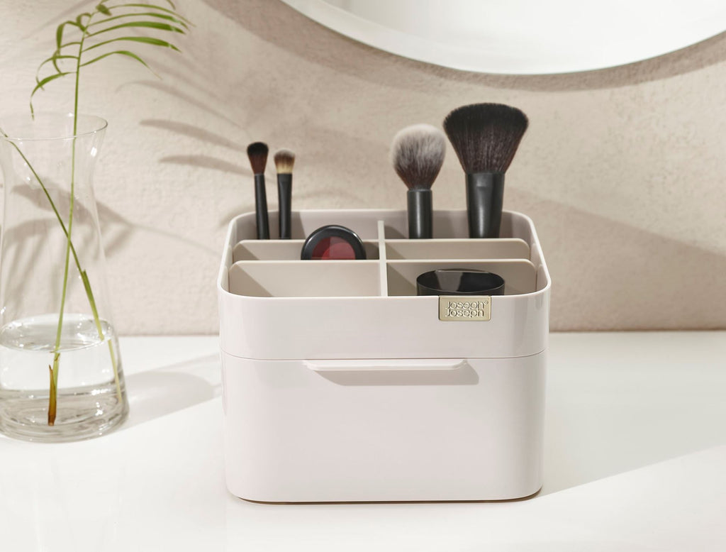 Make-up organiser met handspiegel Viva Make Me Up, grijs, set van 2 voor kwasten, mascara en palettes