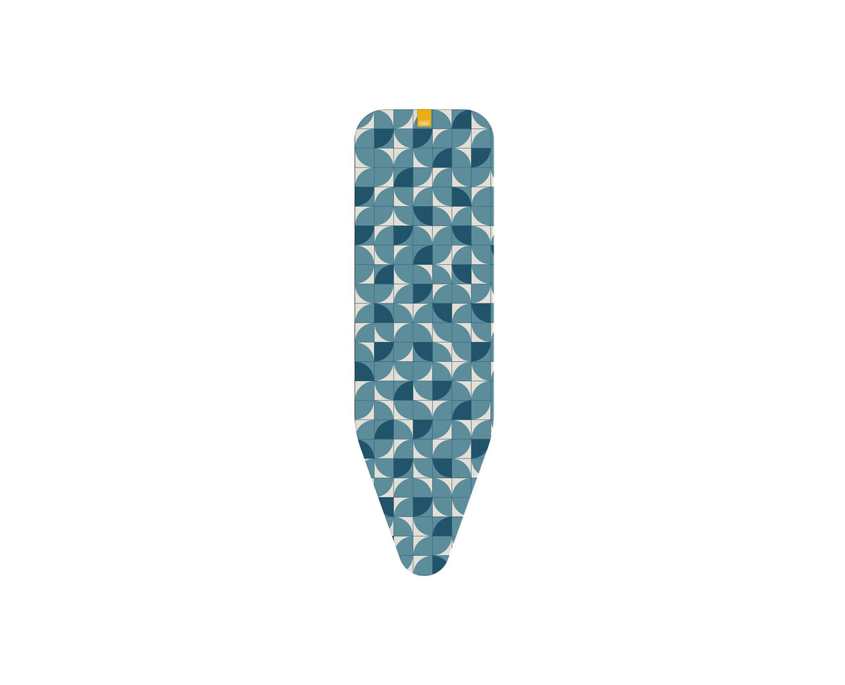 Strijkplankhoes met grafisch mosaicpatroon van kwartcirkels in blauwtinten en crème