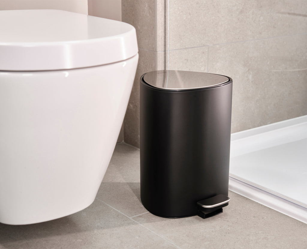 Pedaalemmer staal EasyStore mat zwart 5 L, 30,8 x 22 x 25,5 cm, voor badkamer, kantoor en slaapkamer
