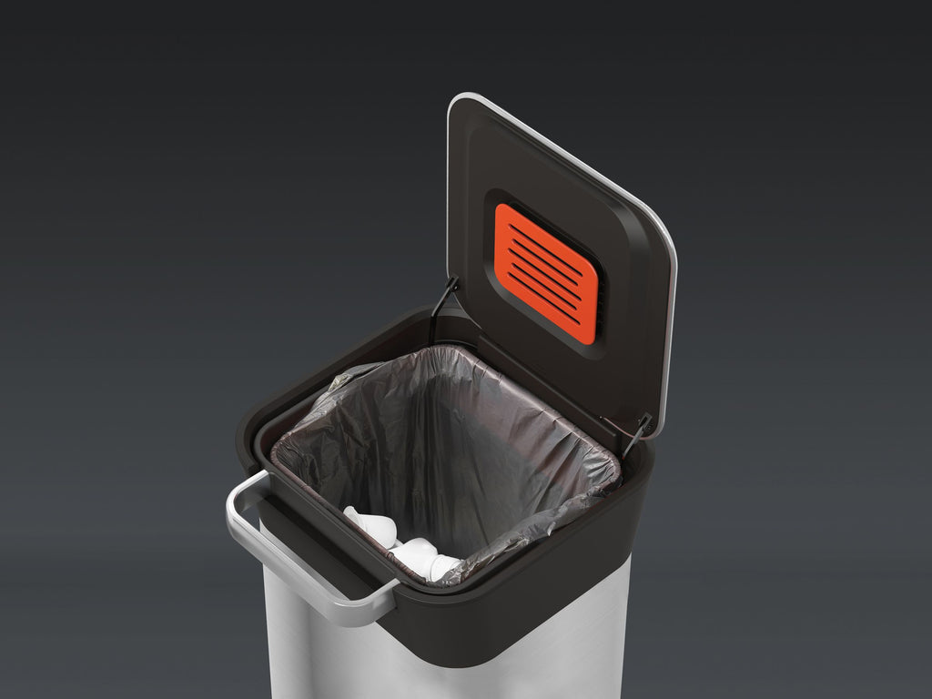 Prullenbak roestvrij staal Titan zilvergrijs 20 L, met compressor, voetpedaal en soft-close deksel