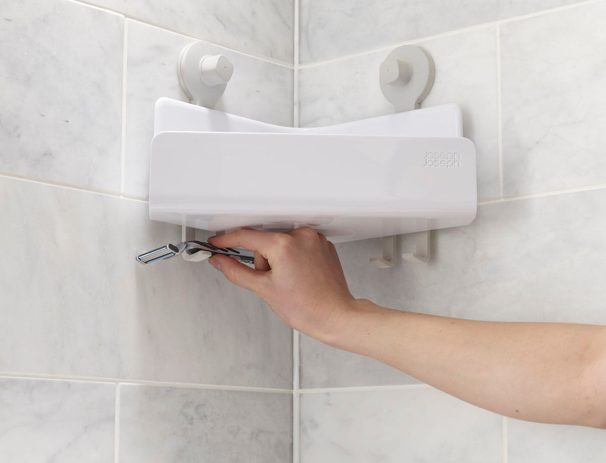 Doucherek met spiegel wit, met zuignappen en afwateringsgat, verstelbare breukvaste spiegel voor de badkamer