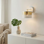 Wandlamp gepoedercoat staal Lux modern, wit met gouden stoffen kap Ø 20 cm, 1 x E27