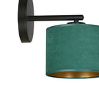 Wandlamp gepoedercoat staal en stof Hilde, groen lampenkap, zwart armatuur, Ø 20 cm, E27 – woonkamer en slaapkamer