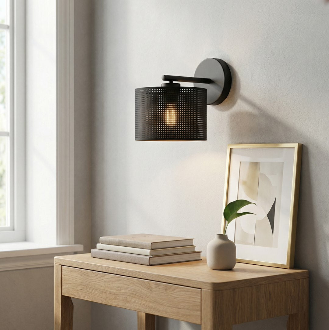 Wandlamp gepoedercoat staal modern Lux zwart met stoffen kap Ø 20 cm, 1 fitting E27