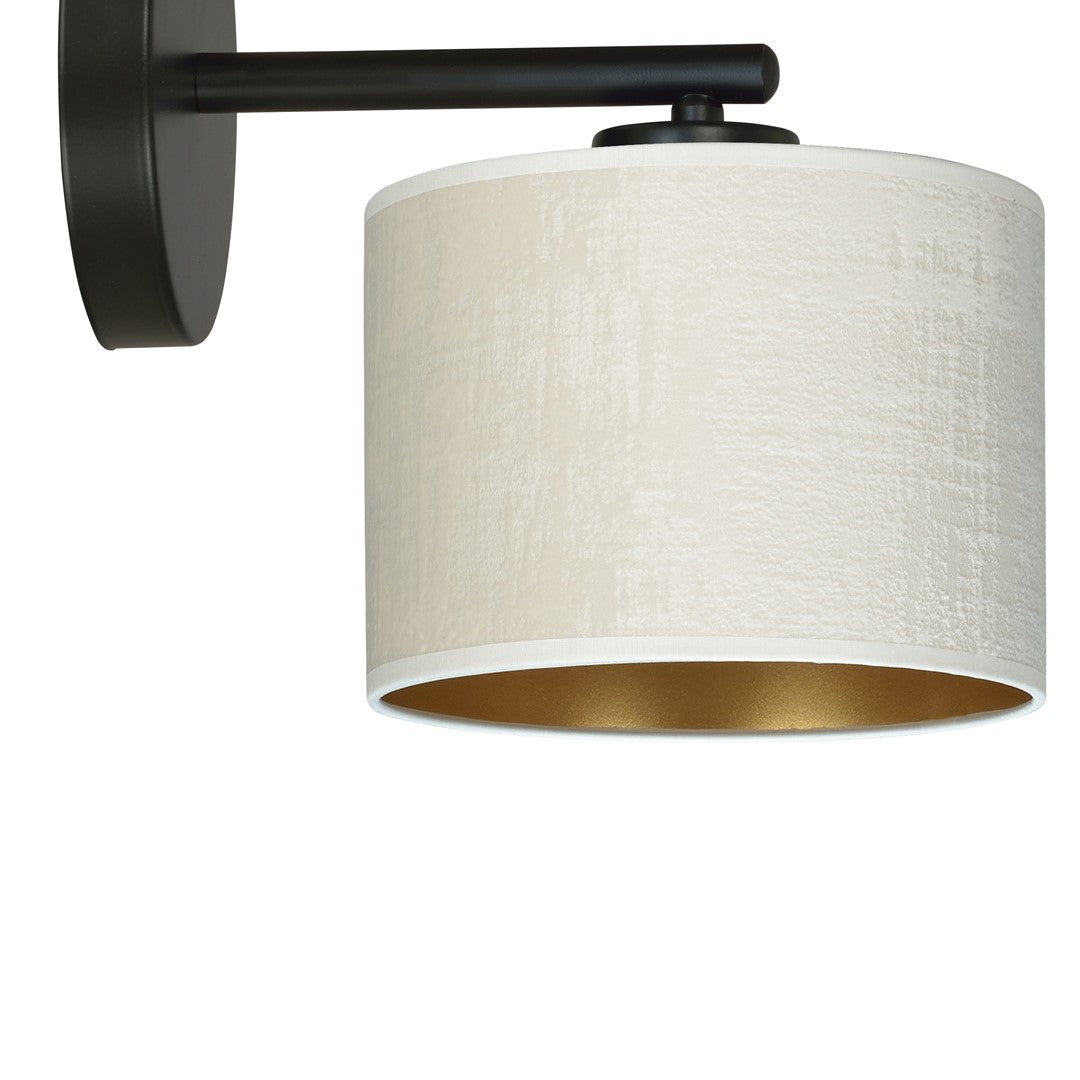 Wandlamp gepoedercoat staal en stof Hilde, zwart met witte kap Ø 20 cm, E27, voor woonkamer en slaapkamer