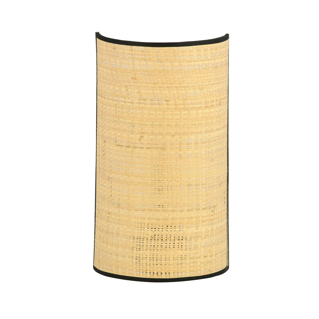 Wandlamp rotan en gepoedercoat staal, boho, Aston, naturel met zwarte rand, 18 x 32 cm, E14