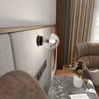 Wandlamp zwart gepoedercoat staal met transparante glazen kap, Rossi, modern, Ø 14 cm, woonkamer en slaapkamer