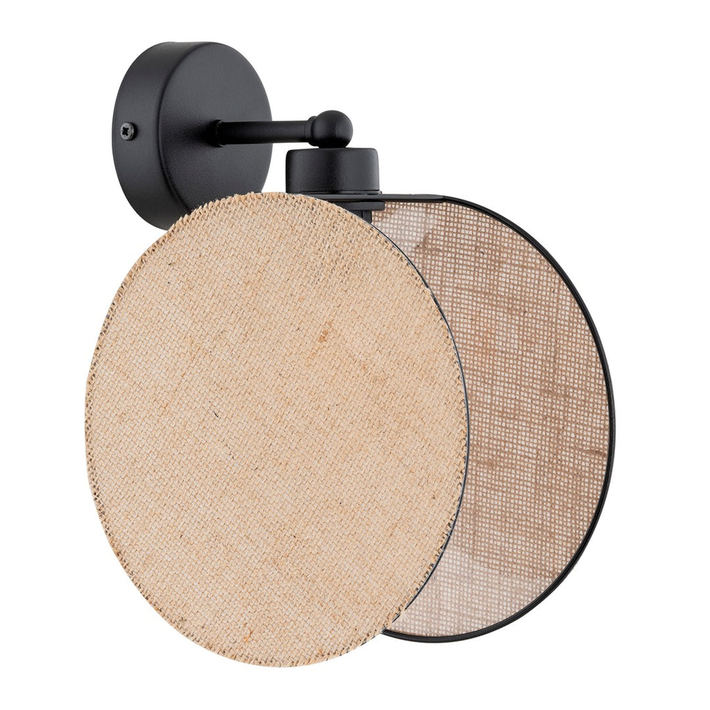 Wandlamp stof en gepoedercoat staal Motif boho, beige lampenkap, mat zwart frame, Ø 20 cm, E27